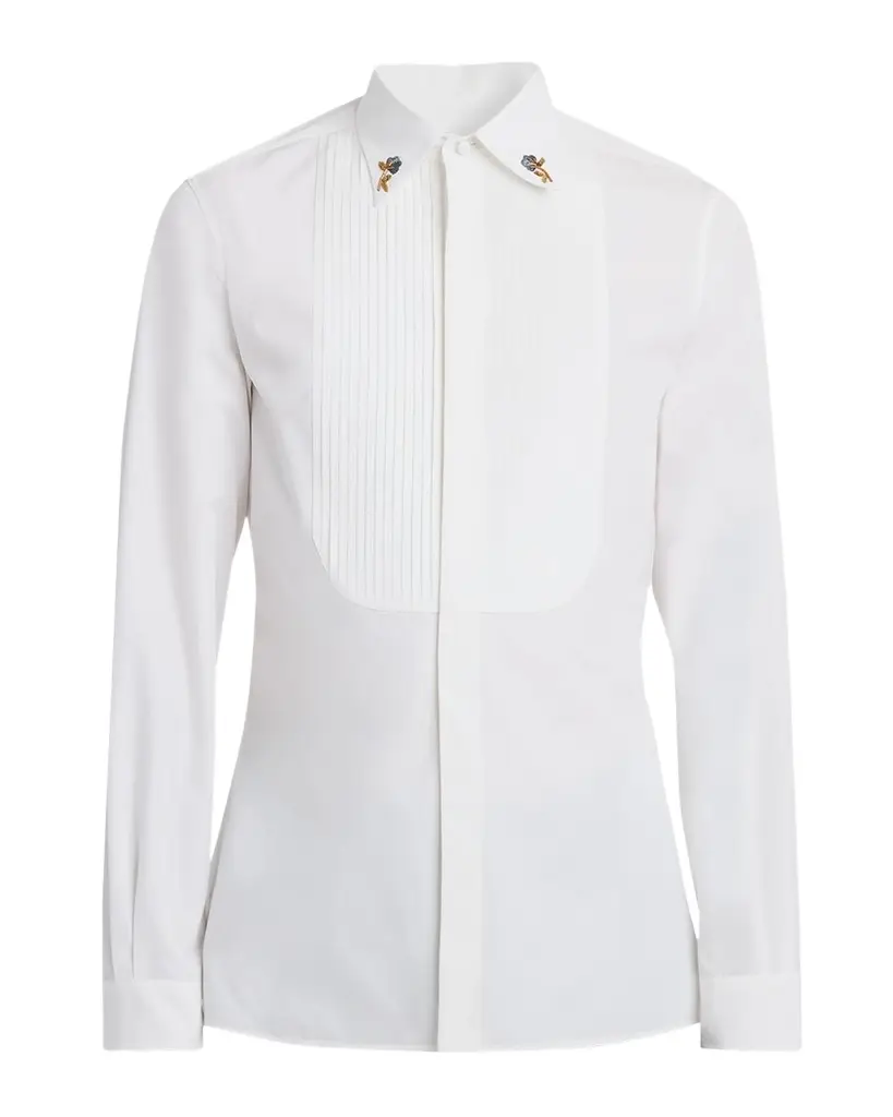 Valentino Garavani Men's Embroidered-Collar Poplin Dress Shirt | Image 1 Valentino Garavani Men's Embroidered-Collar Poplin Dress Shirt | Image 1