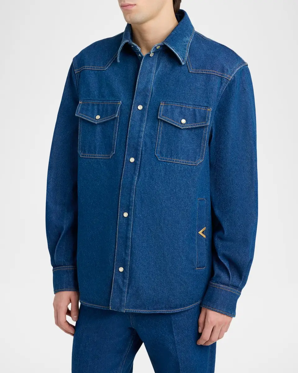 Valentino Garavani Men's VGold-Pocket Denim Western Shirt | Thumbnail 4 Valentino Garavani Men's VGold-Pocket Denim Western Shirt | Thumbnail 4