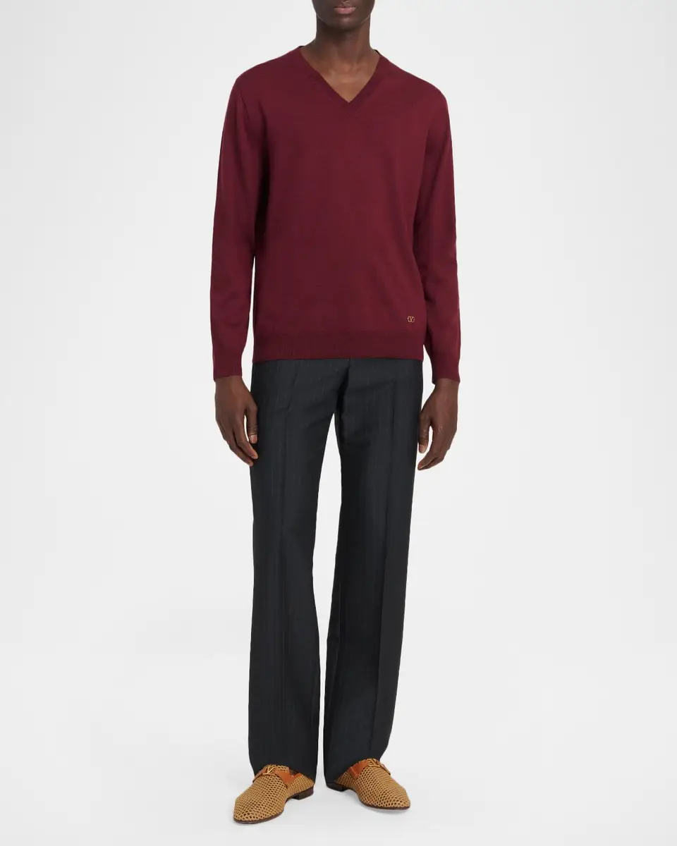 Valentino Garavani Men's Wool Vlogo V-Neck Sweater | Thumbnail 2 Valentino Garavani Men's Wool Vlogo V-Neck Sweater | Thumbnail 2