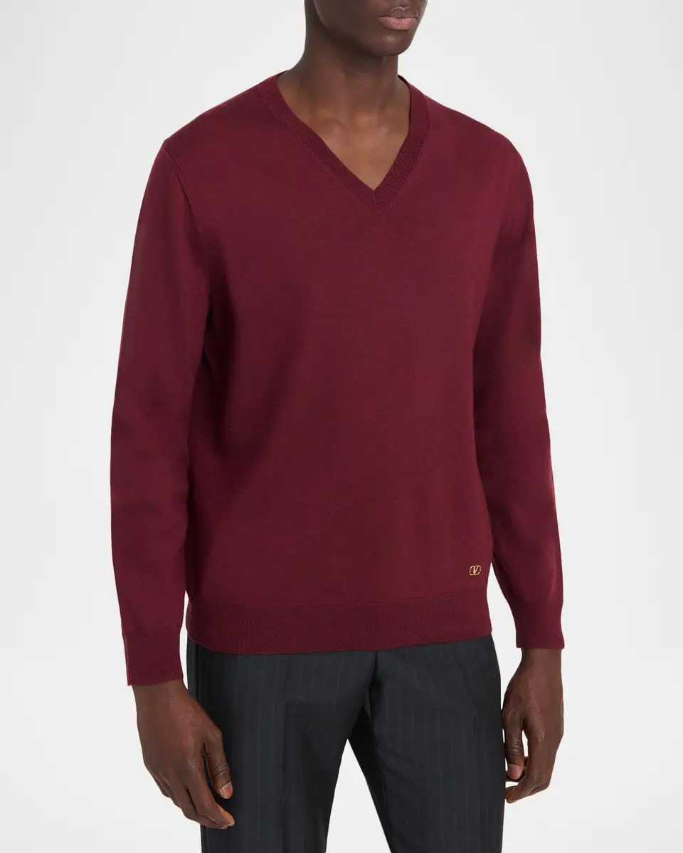 Valentino Garavani Men's Wool Vlogo V-Neck Sweater | Thumbnail 4 Valentino Garavani Men's Wool Vlogo V-Neck Sweater | Thumbnail 4