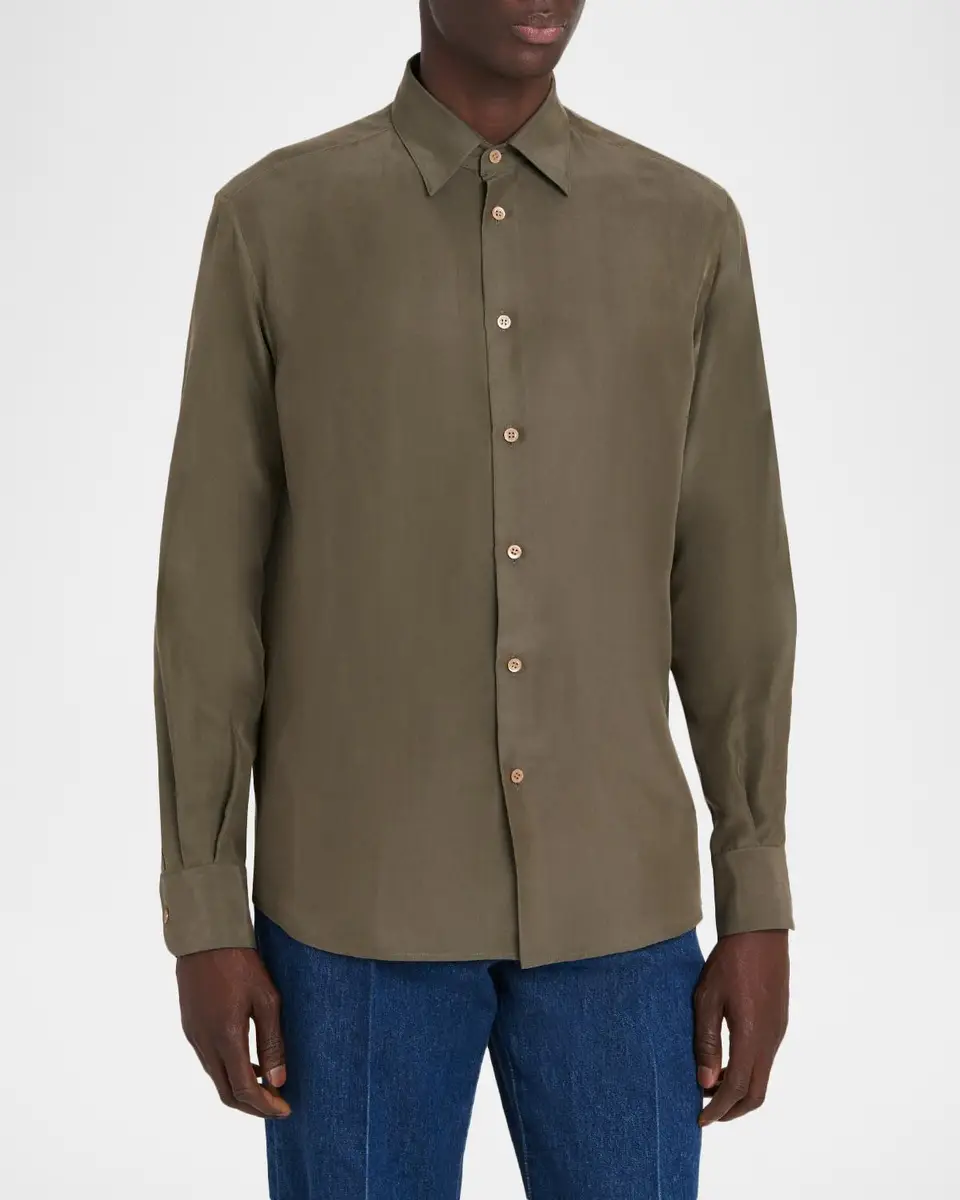 Valentino Garavani Men's Silk Classic Fit Button-Down Shirt | Thumbnail 4 Valentino Garavani Men's Silk Classic Fit Button-Down Shirt | Thumbnail 4