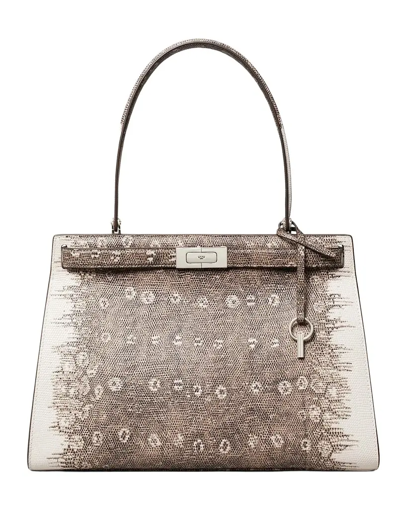 Tory Burch Classic Lee Radziwill Lizard-Embossed Top-Handle Bag | Image 1 Tory Burch Classic Lee Radziwill Lizard-Embossed Top-Handle Bag | Image 1