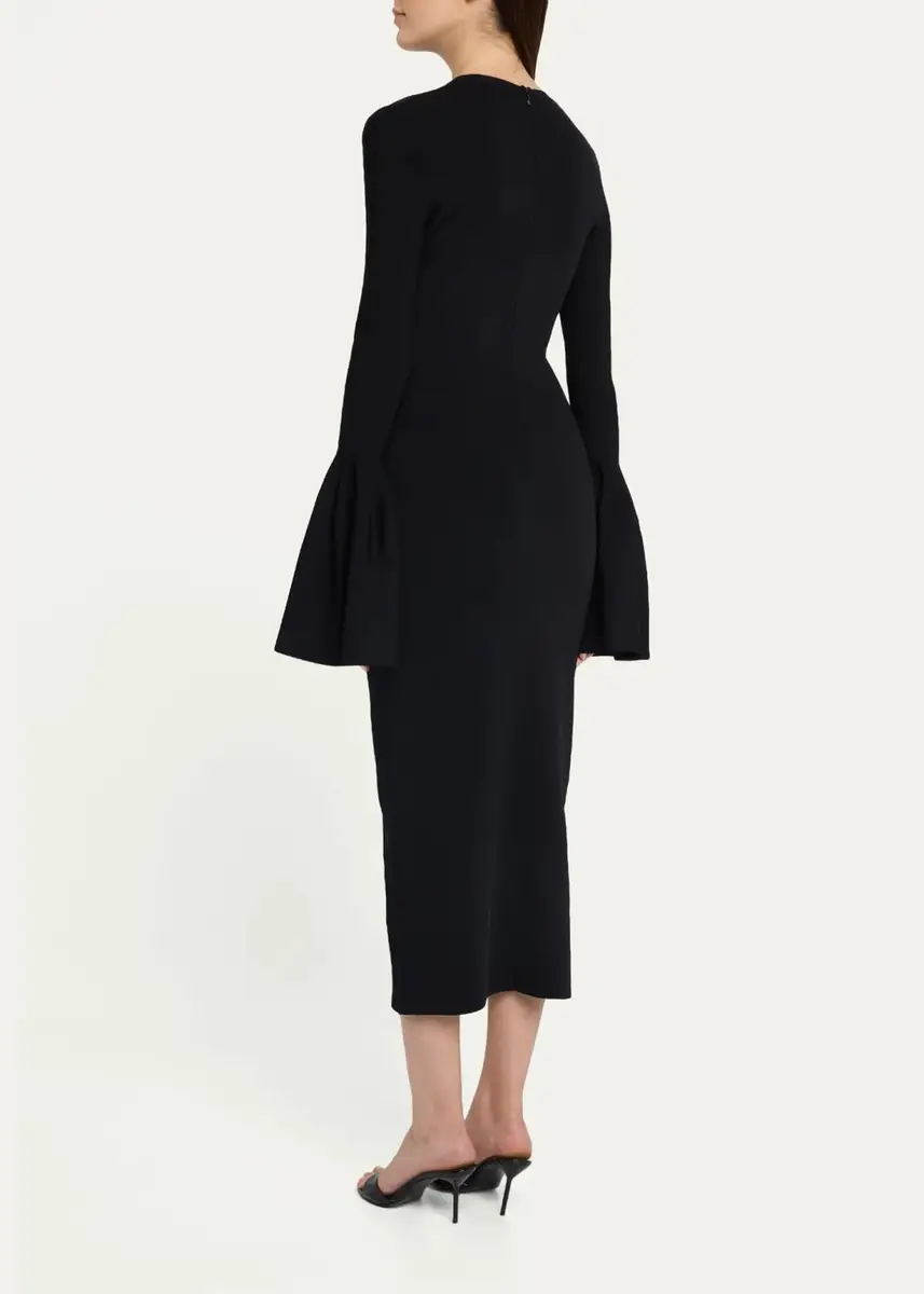 Stella McCartney Compact Knit Bell-Sleeve Midi Dress | Thumbnail 3 Stella McCartney Compact Knit Bell-Sleeve Midi Dress | Thumbnail 3