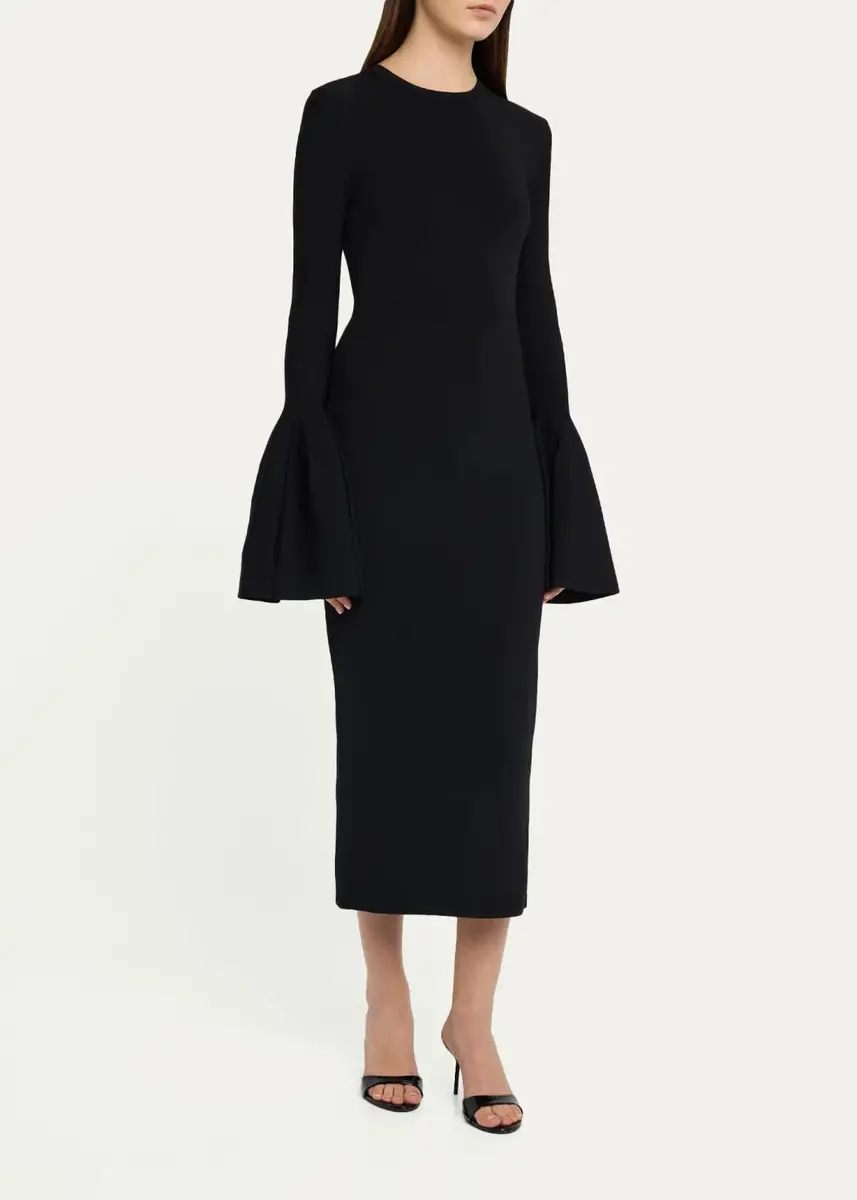 Stella McCartney Compact Knit Bell-Sleeve Midi Dress | Thumbnail 4 Stella McCartney Compact Knit Bell-Sleeve Midi Dress | Thumbnail 4
