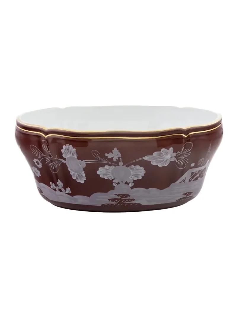 GINORI 1735 Castagna Botanical Print Porcelain Salad Bowl