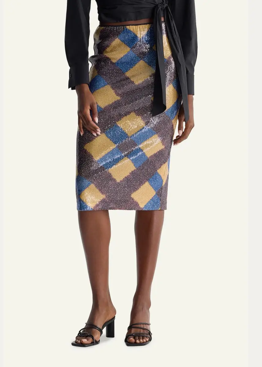 Diane von Furstenberg Bianca Sequin Mesh Midi Pencil Skirt | Thumbnail 2