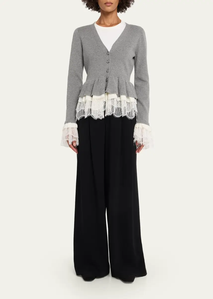 Cinq à Sept Dolly Ruffled Lace-Trimmed Peplum Cardigan | Thumbnail 2 Cinq à Sept Dolly Ruffled Lace-Trimmed Peplum Cardigan | Thumbnail 2