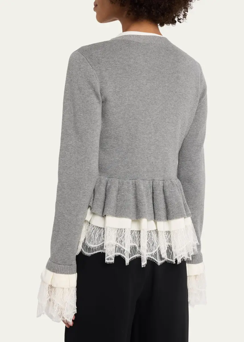 Cinq à Sept Dolly Ruffled Lace-Trimmed Peplum Cardigan | Thumbnail 3 Cinq à Sept Dolly Ruffled Lace-Trimmed Peplum Cardigan | Thumbnail 3