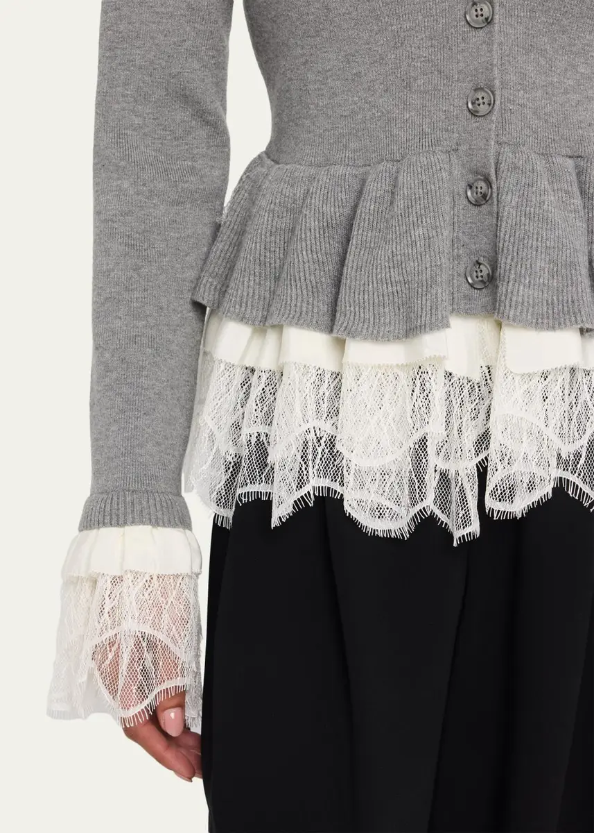 Cinq à Sept Dolly Ruffled Lace-Trimmed Peplum Cardigan | Thumbnail 5 Cinq à Sept Dolly Ruffled Lace-Trimmed Peplum Cardigan | Thumbnail 5