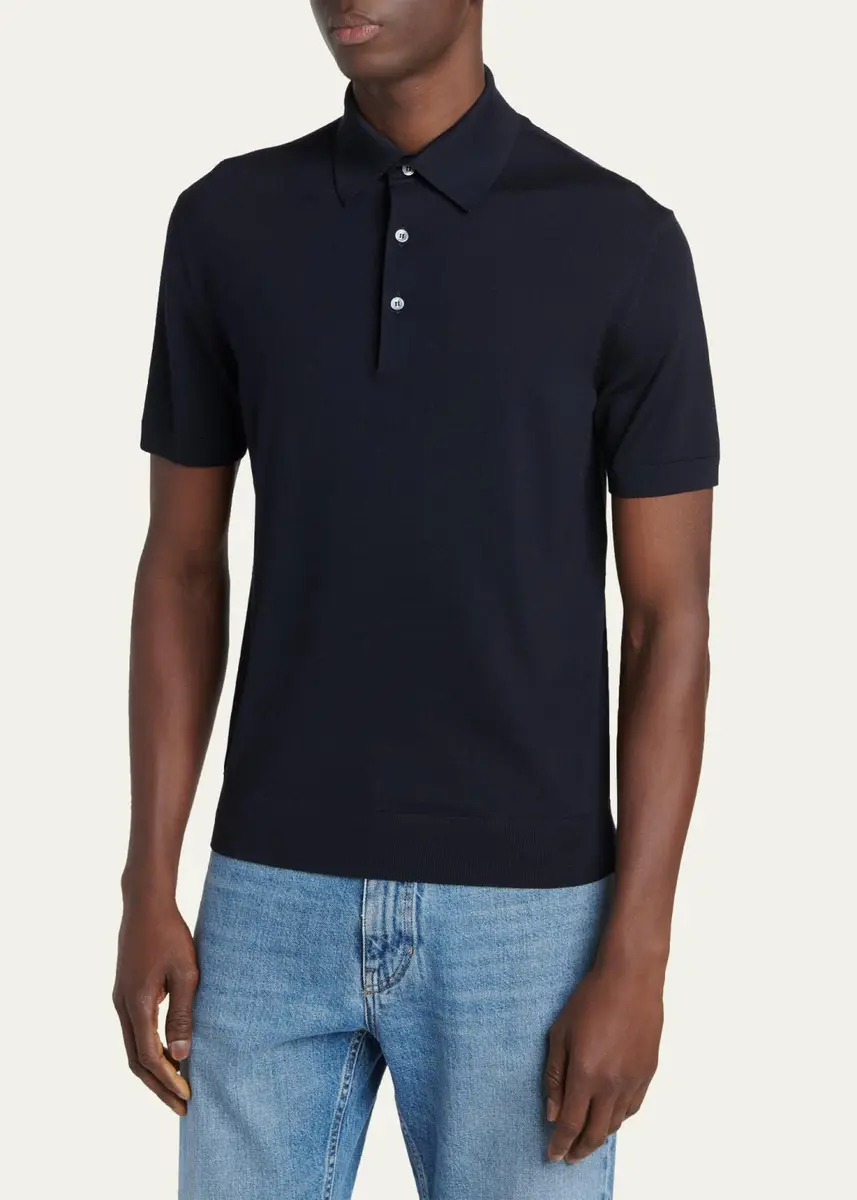 Zegna Men's Trofeo Wool Knit Polo Shirt | Thumbnail 4 Zegna Men's Trofeo Wool Knit Polo Shirt | Thumbnail 4