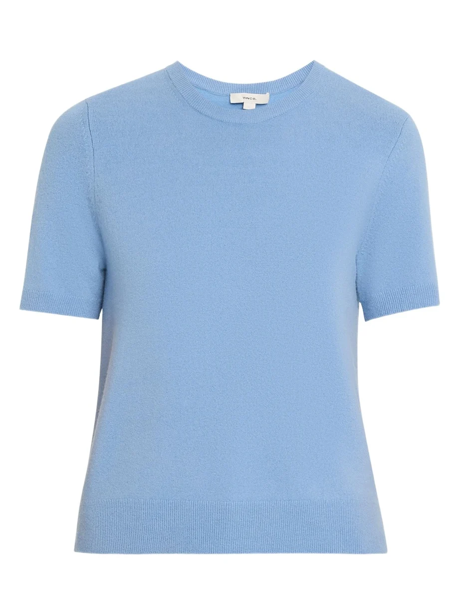 Vince Cashmere-Blend Short-Sleeve Crewneck Sweater