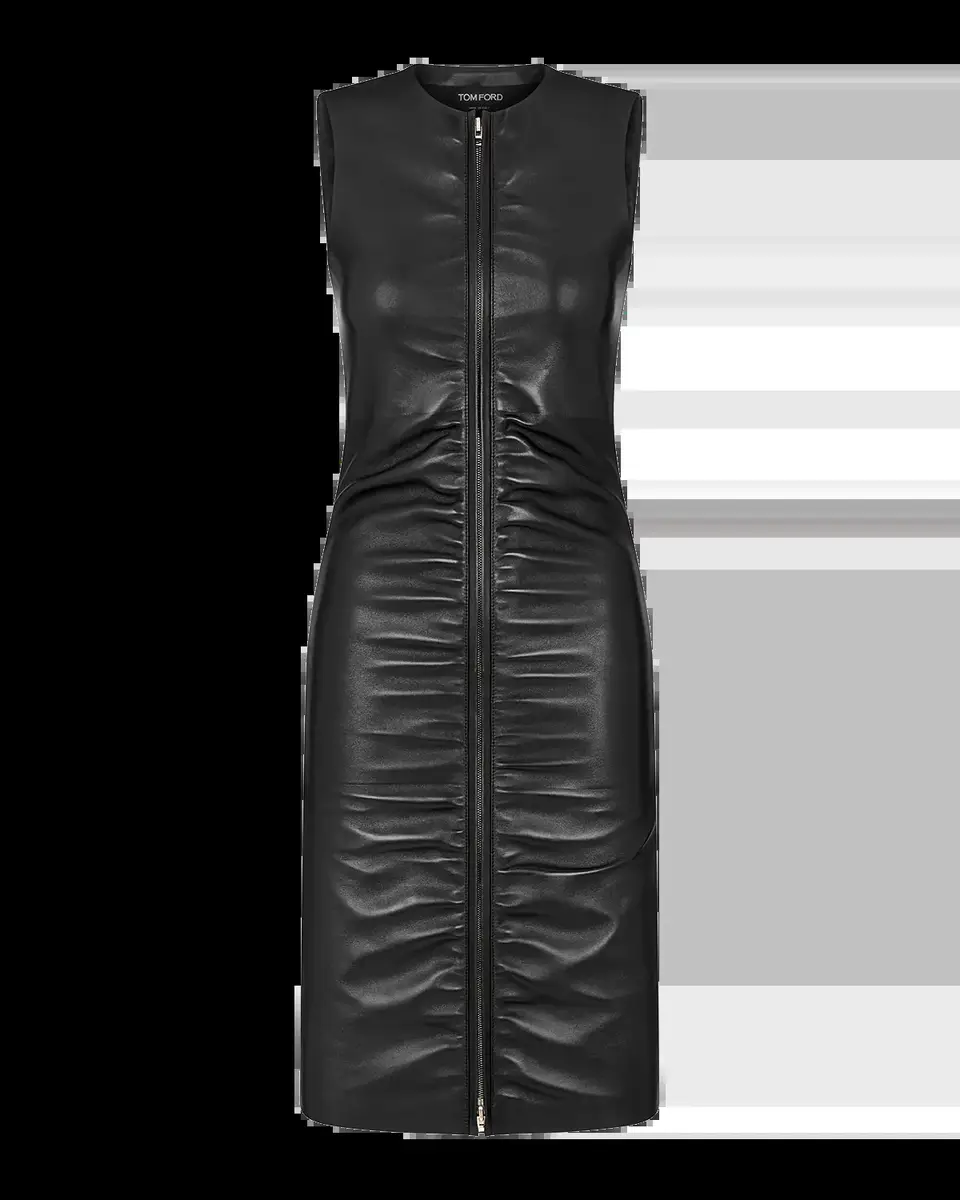 Tom Ford Sleeveless Ruched Zipper Leather Dress | Thumbnail 2