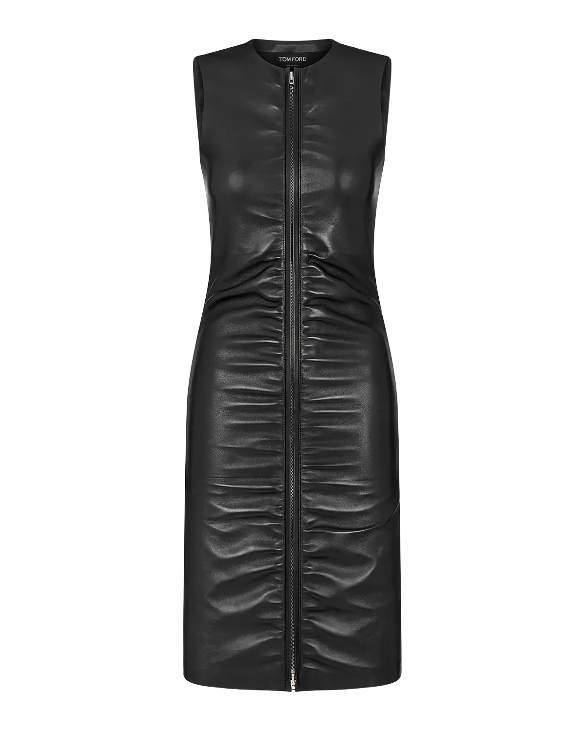Tom Ford Sleeveless Ruched Zipper Leather Dress