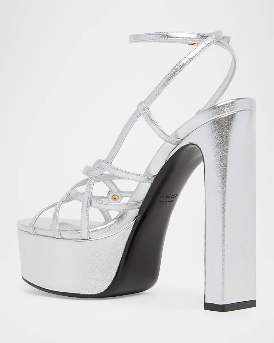 Versace 140mm Medusa Metallic Leather Platform Sandals | Thumbnail 2 Versace 140mm Medusa Metallic Leather Platform Sandals | Thumbnail 2