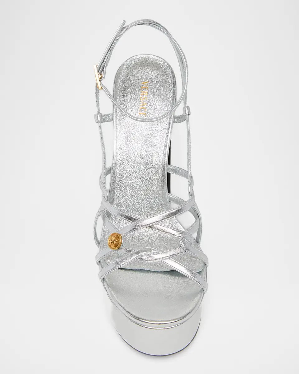 Versace 140mm Medusa Metallic Leather Platform Sandals | Thumbnail 4 Versace 140mm Medusa Metallic Leather Platform Sandals | Thumbnail 4