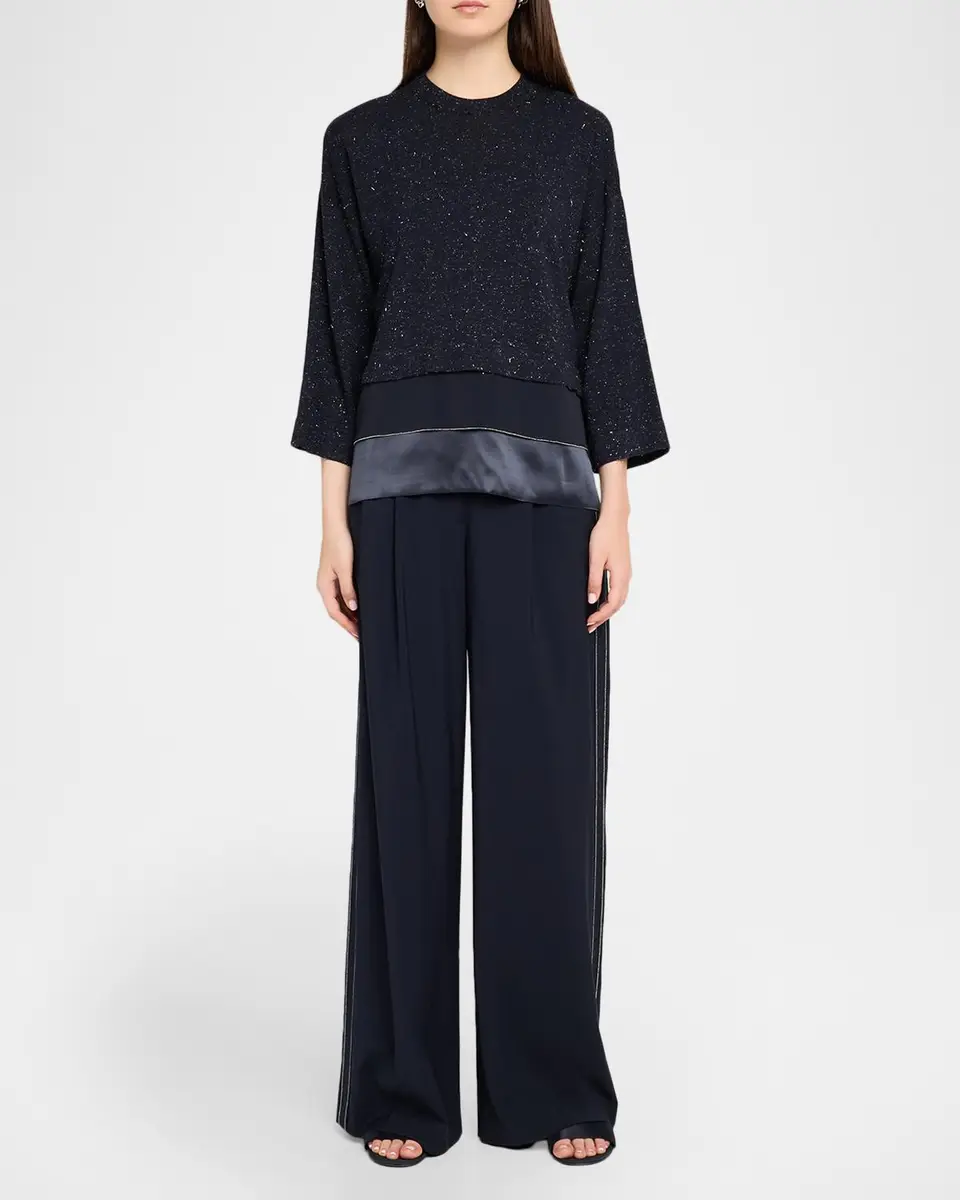 PESERICO Stretch Cotton Sateen Palazzo Trousers | Thumbnail 2 PESERICO Stretch Cotton Sateen Palazzo Trousers | Thumbnail 2