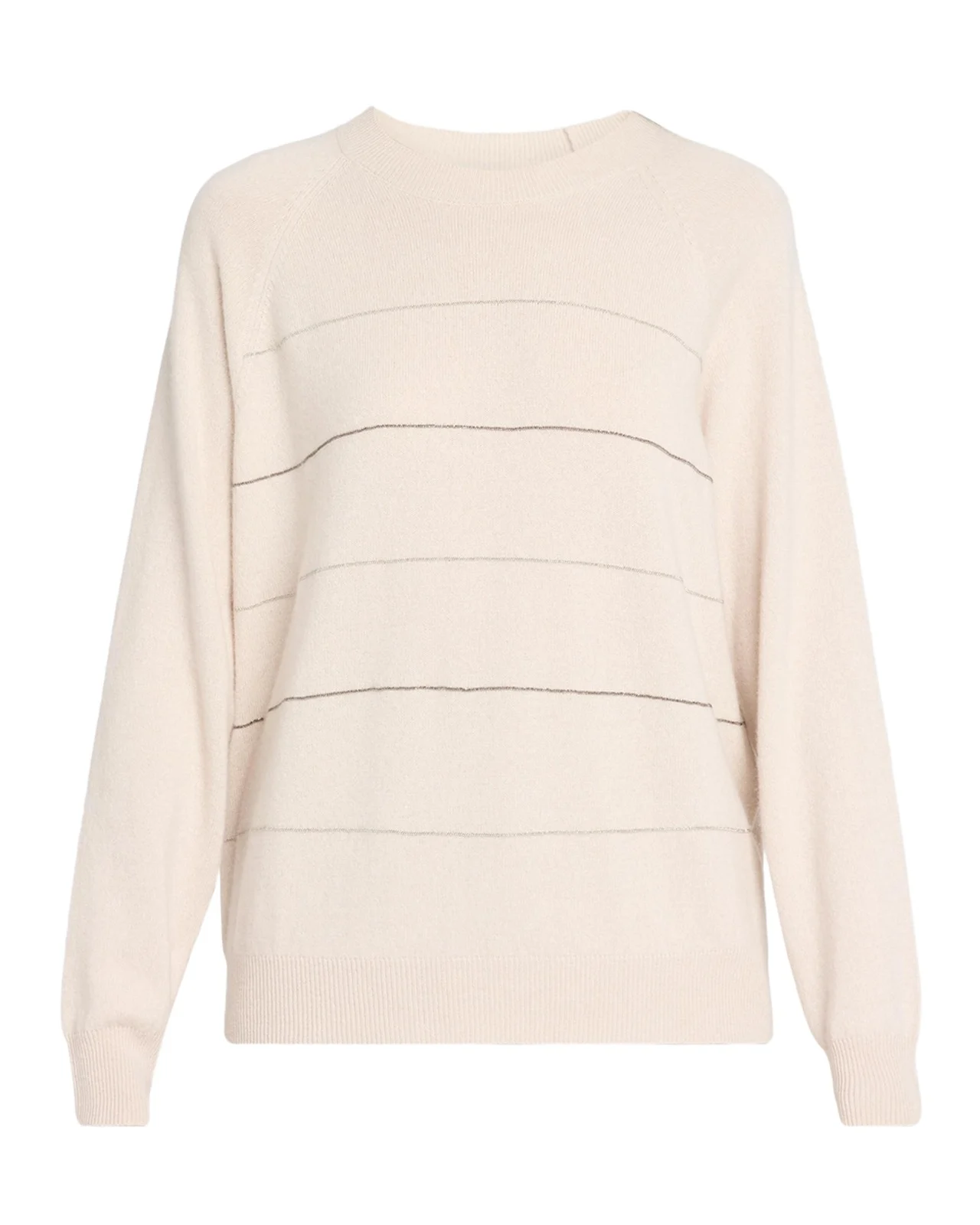 Striped Chain-Trim Crewneck Sweater