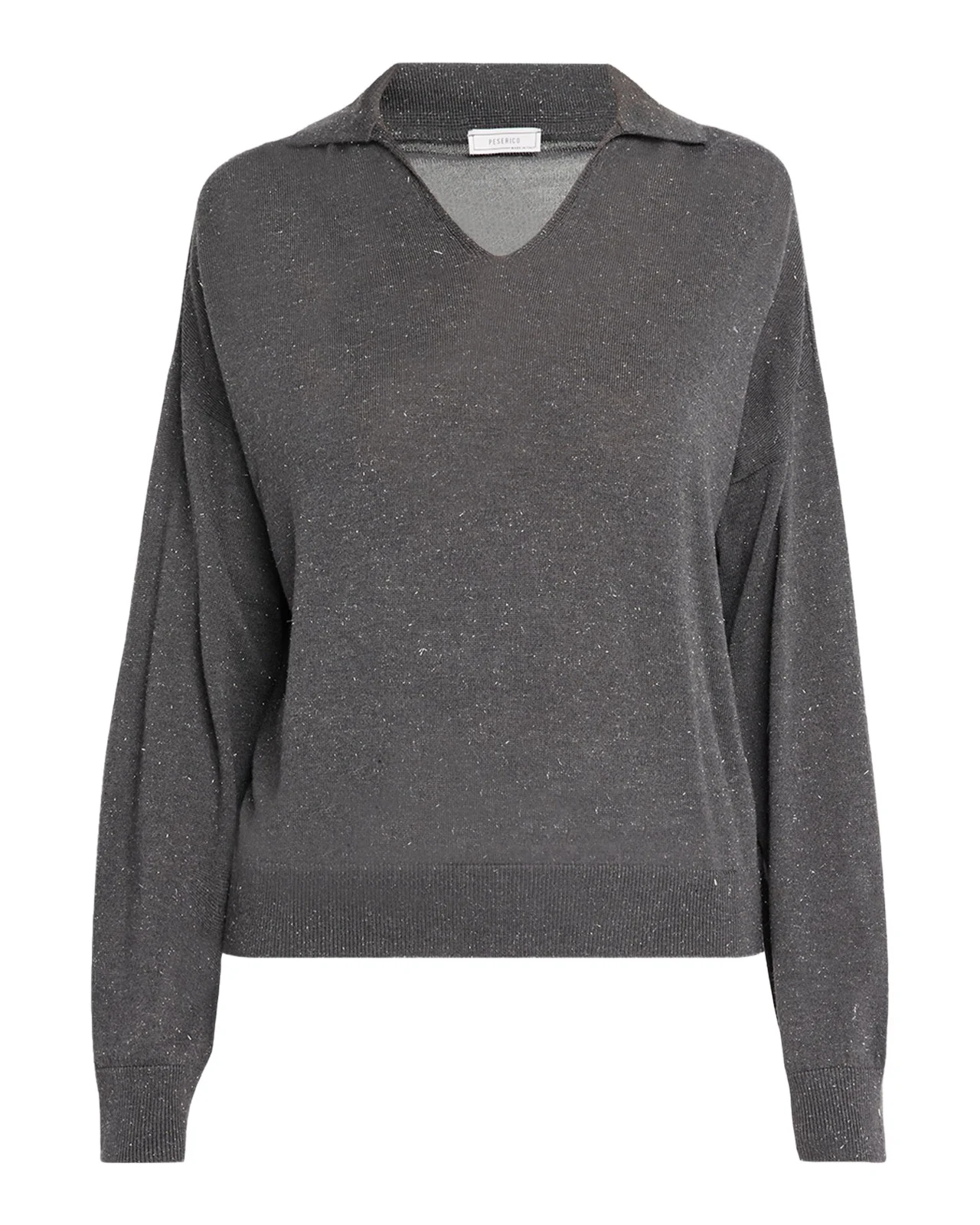 Spread-Collar Shimmer Knit Sweater