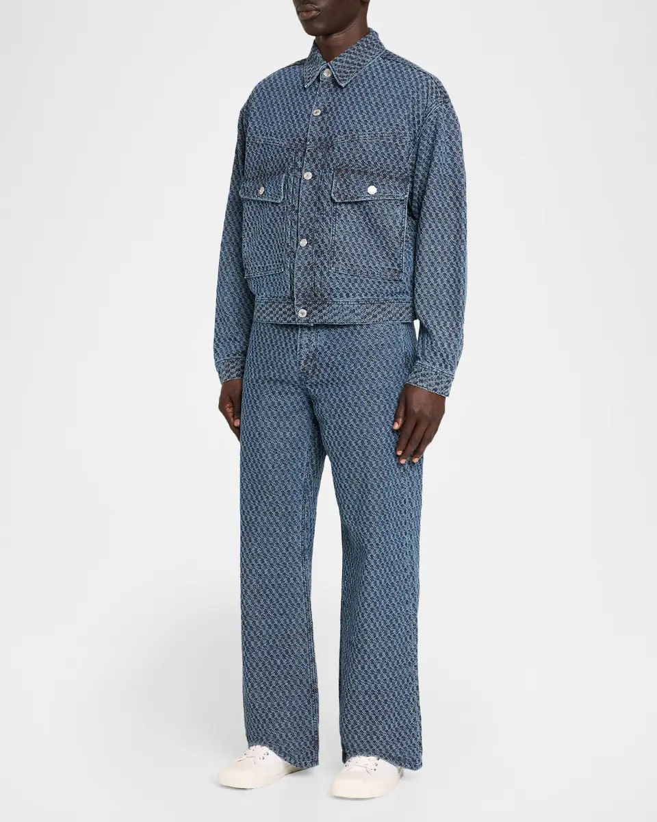 Hudson Men's Luca Wide-Leg Jacquard Denim Jeans | Thumbnail 2
