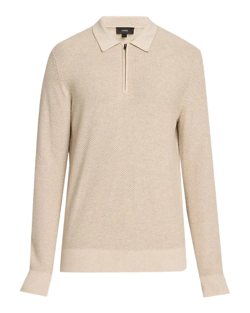 Vince Men's Jacquard Quarter-Zip Polo Sweater | Image 1 Vince Men's Jacquard Quarter-Zip Polo Sweater | Image 1