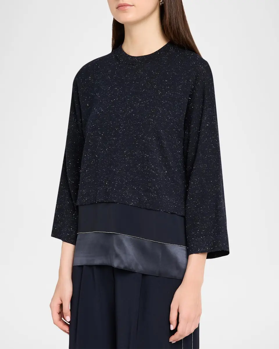 PESERICO Layered Metallic Knit Crewneck Sweater | Thumbnail 4 PESERICO Layered Metallic Knit Crewneck Sweater | Thumbnail 4
