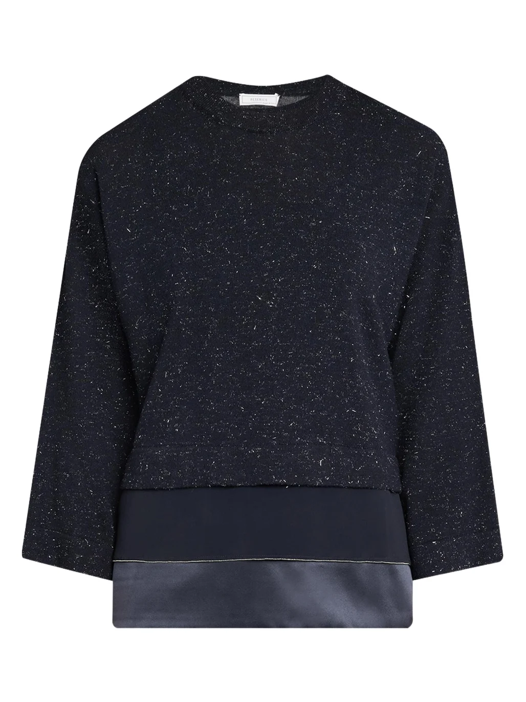 PESERICO Layered Metallic Knit Crewneck Sweater