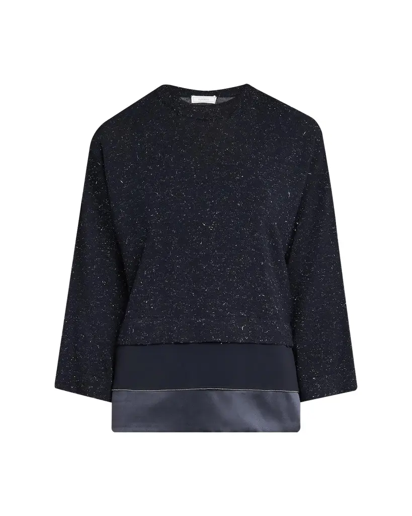 PESERICO Layered Metallic Knit Crewneck Sweater