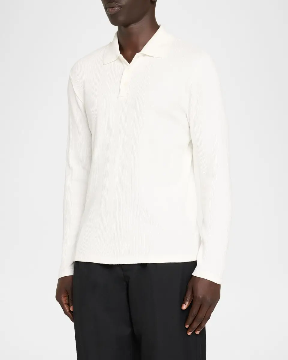 Vince Men's Long-Sleeve Textured Polo Shirt | Thumbnail 4 Vince Men's Long-Sleeve Textured Polo Shirt | Thumbnail 4