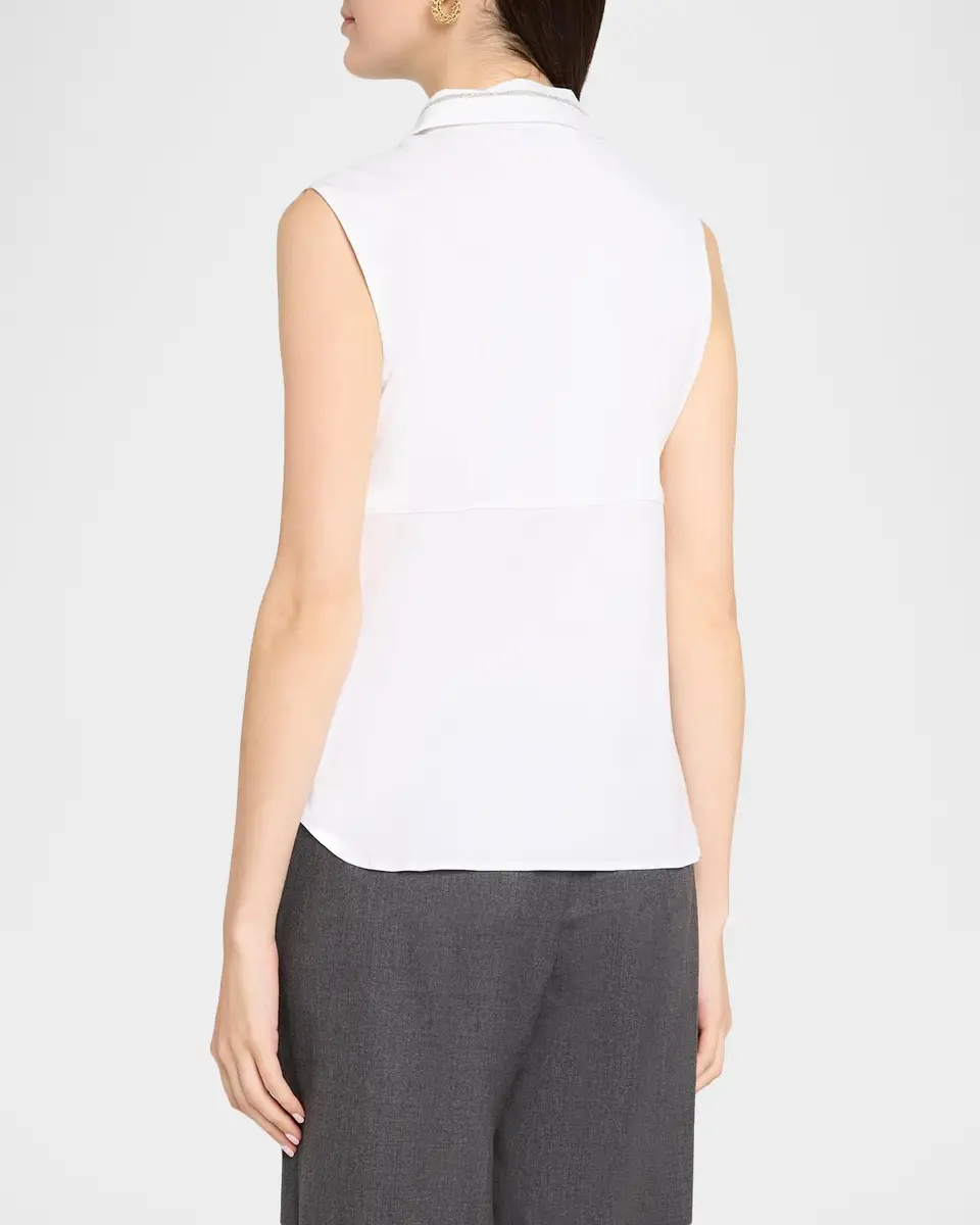PESERICO Chain-Trim Sleeveless Stretch Cotton Shirt | Thumbnail 3 PESERICO Chain-Trim Sleeveless Stretch Cotton Shirt | Thumbnail 3
