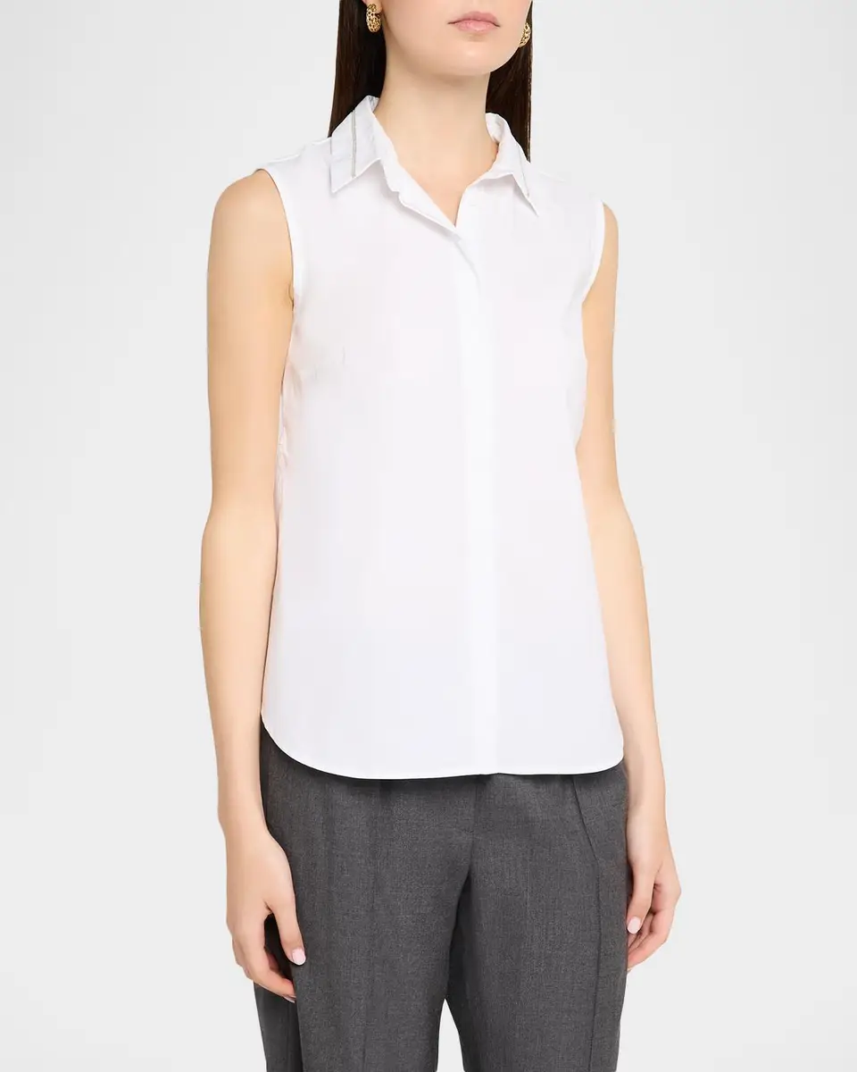 PESERICO Chain-Trim Sleeveless Stretch Cotton Shirt | Thumbnail 4 PESERICO Chain-Trim Sleeveless Stretch Cotton Shirt | Thumbnail 4