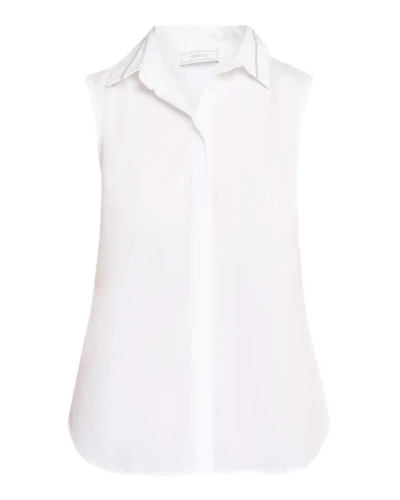 PESERICO Chain-Trim Sleeveless Stretch Cotton Shirt | Image 1 PESERICO Chain-Trim Sleeveless Stretch Cotton Shirt | Image 1