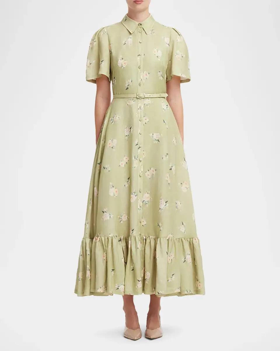 LEO LIN Becca Floral-Print Flounce Midi Shirtdress | Thumbnail 4 LEO LIN Becca Floral-Print Flounce Midi Shirtdress | Thumbnail 4