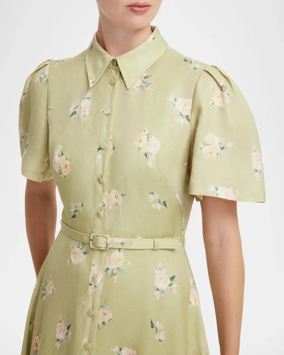 LEO LIN Becca Floral-Print Flounce Midi Shirtdress | Thumbnail 5 LEO LIN Becca Floral-Print Flounce Midi Shirtdress | Thumbnail 5