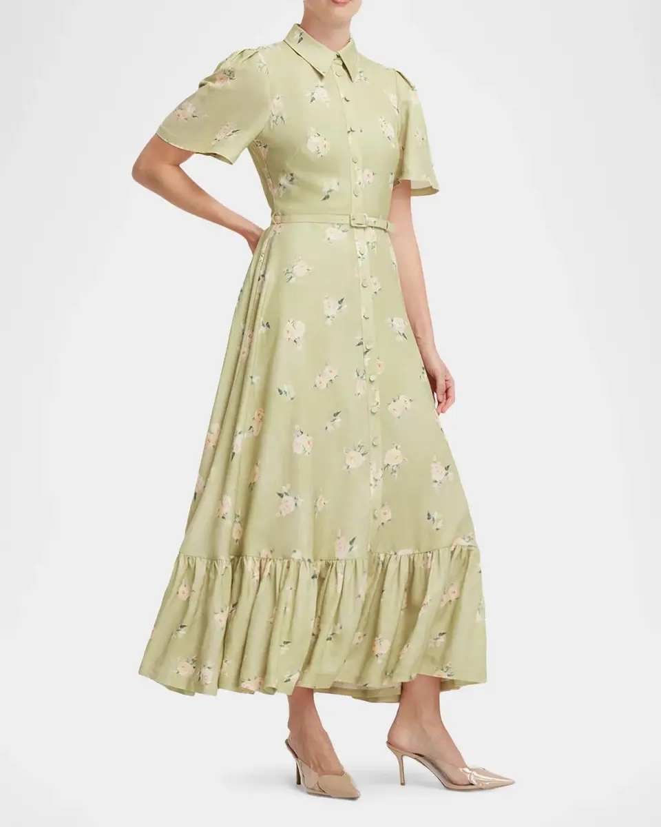 LEO LIN Becca Floral-Print Flounce Midi Shirtdress | Thumbnail 6 LEO LIN Becca Floral-Print Flounce Midi Shirtdress | Thumbnail 6