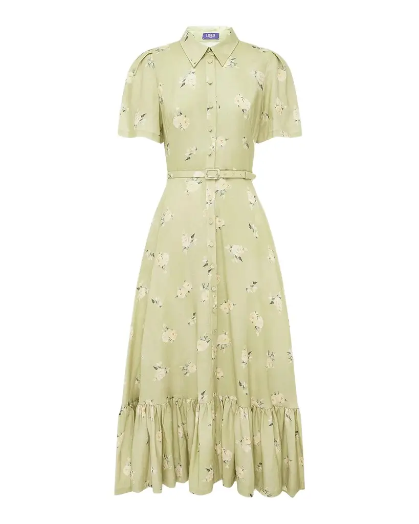 LEO LIN Becca Floral-Print Flounce Midi Shirtdress | Image 1 LEO LIN Becca Floral-Print Flounce Midi Shirtdress | Image 1