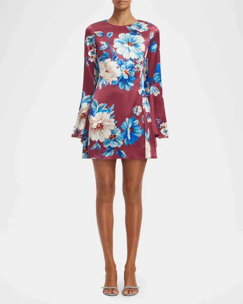 LEO LIN Suzanne Flare-Sleeve Floral Mini Dress | Thumbnail 3 LEO LIN Suzanne Flare-Sleeve Floral Mini Dress | Thumbnail 3