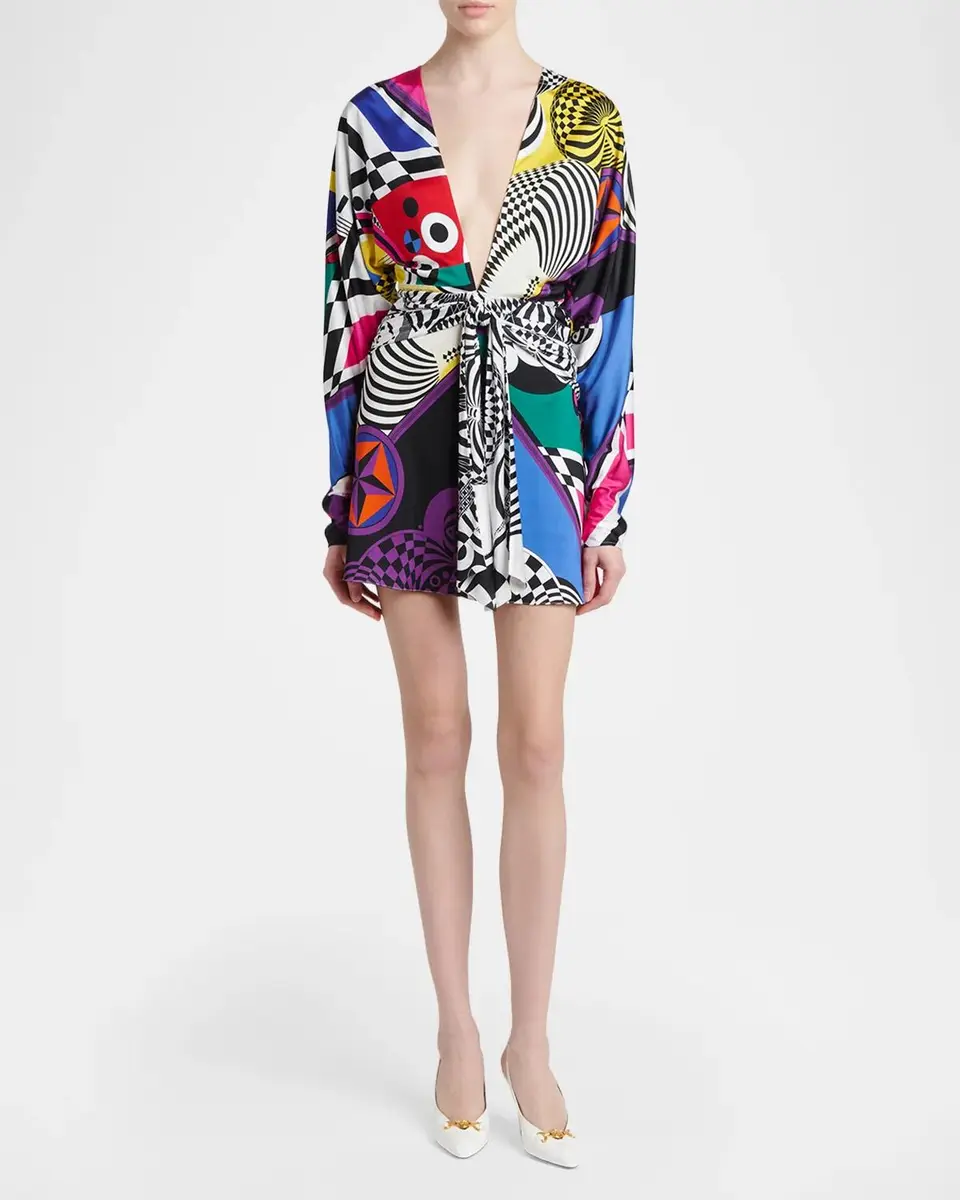 Versace Teatro Long-Sleeve Wrap Mini Dress | Thumbnail 2 Versace Teatro Long-Sleeve Wrap Mini Dress | Thumbnail 2