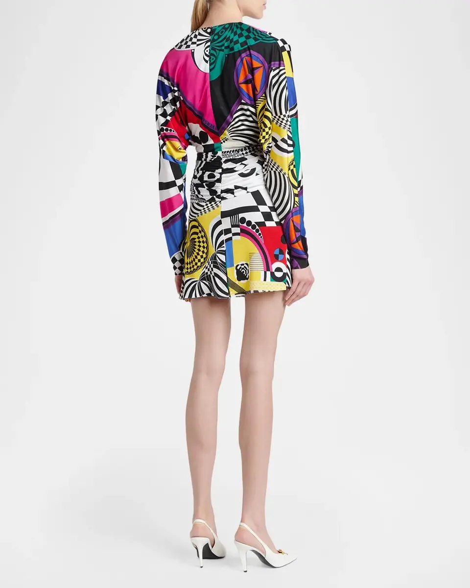 Versace Teatro Long-Sleeve Wrap Mini Dress | Thumbnail 3 Versace Teatro Long-Sleeve Wrap Mini Dress | Thumbnail 3