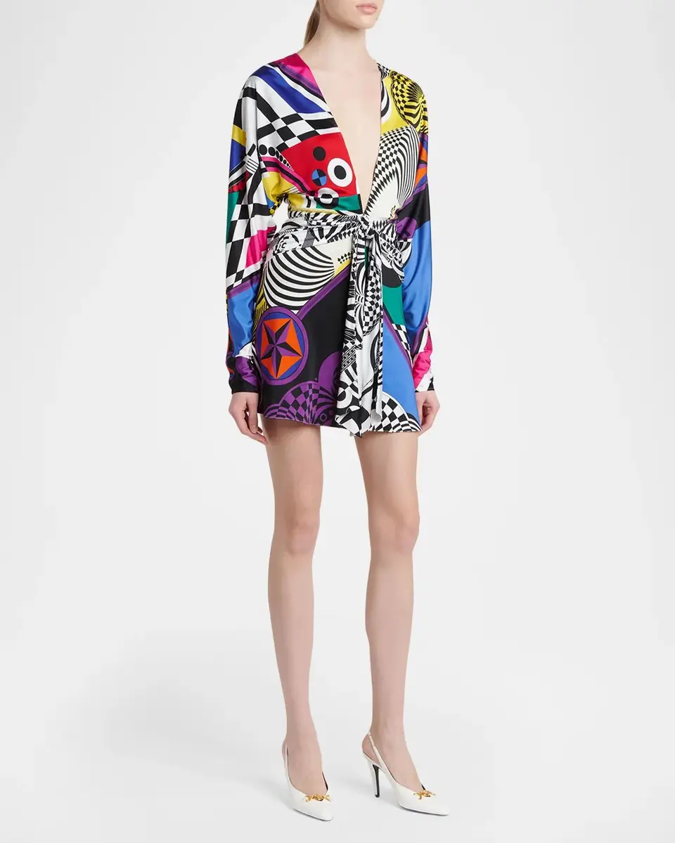 Versace Teatro Long-Sleeve Wrap Mini Dress | Thumbnail 4 Versace Teatro Long-Sleeve Wrap Mini Dress | Thumbnail 4