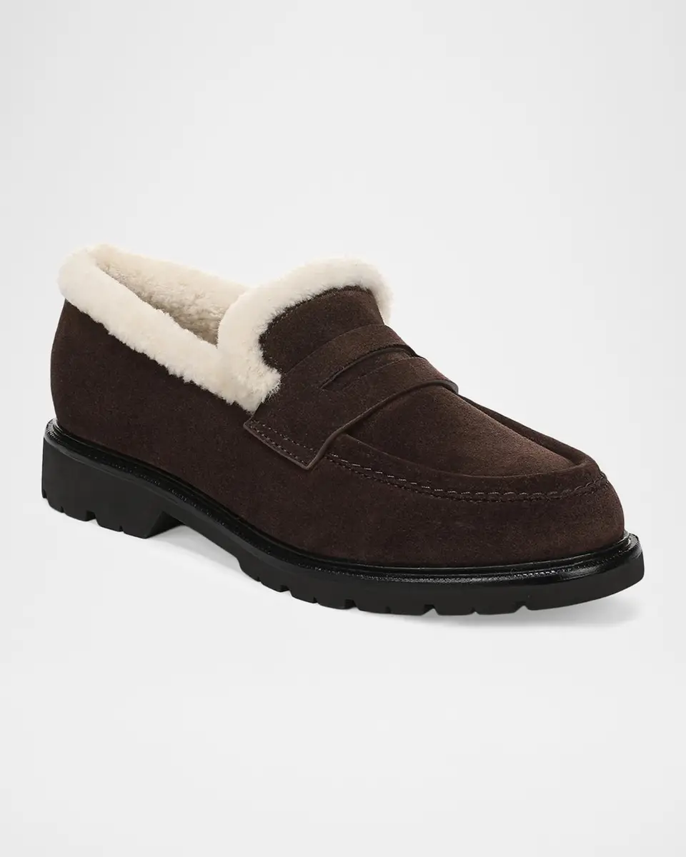 Vince Siena Shearling-Lined Suede Lug-Sole Loafers | Thumbnail 2