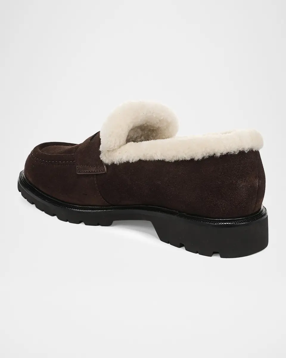 Vince Siena Shearling-Lined Suede Lug-Sole Loafers | Thumbnail 3