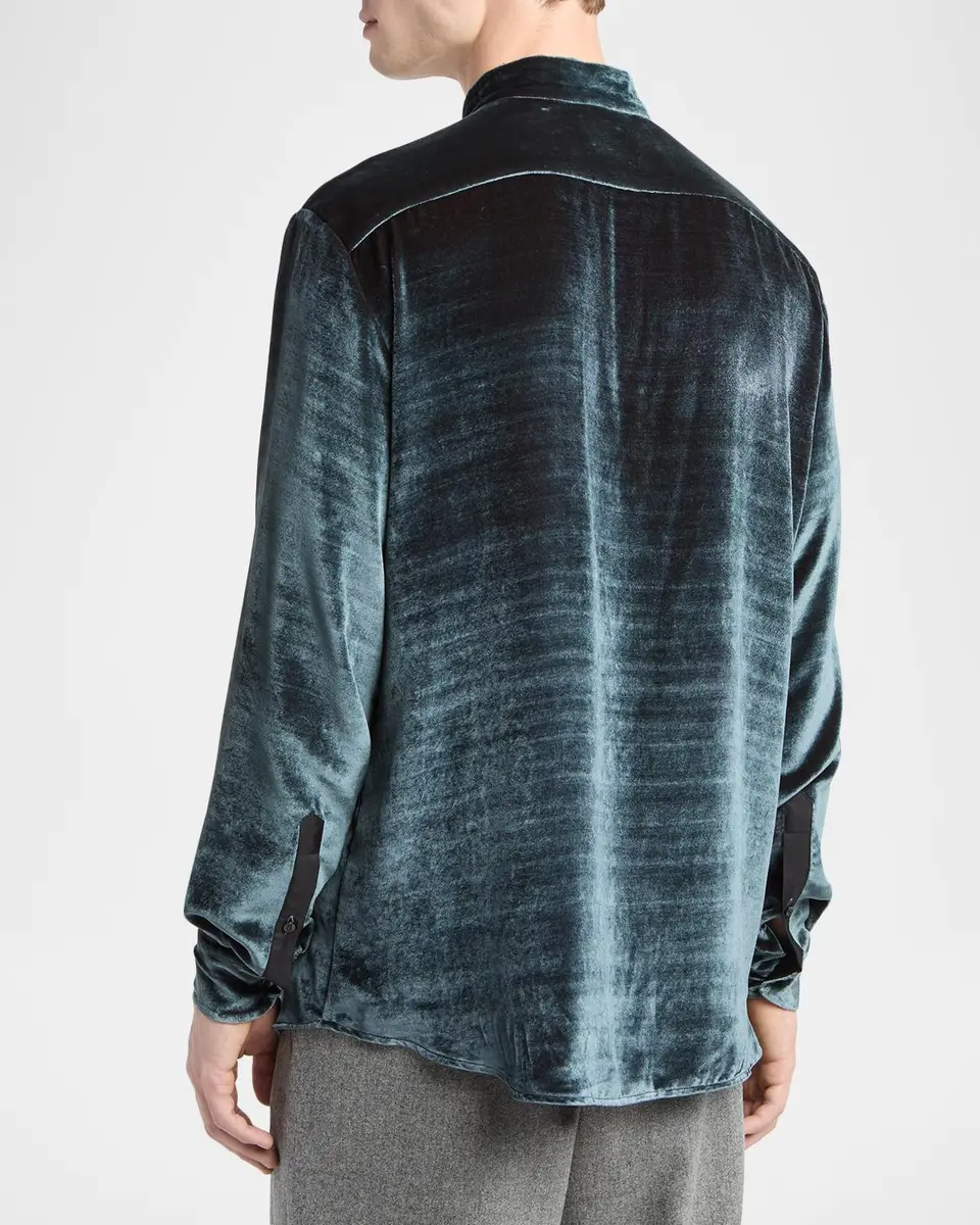 Giorgio Armani Men's Velvet Band Collar Button-Down Shirt | Thumbnail 3 Giorgio Armani Men's Velvet Band Collar Button-Down Shirt | Thumbnail 3