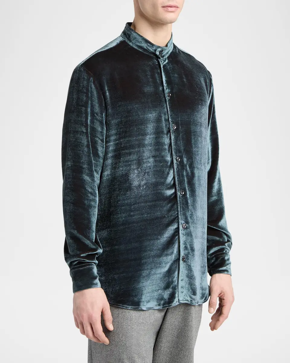Giorgio Armani Men's Velvet Band Collar Button-Down Shirt | Thumbnail 6 Giorgio Armani Men's Velvet Band Collar Button-Down Shirt | Thumbnail 6