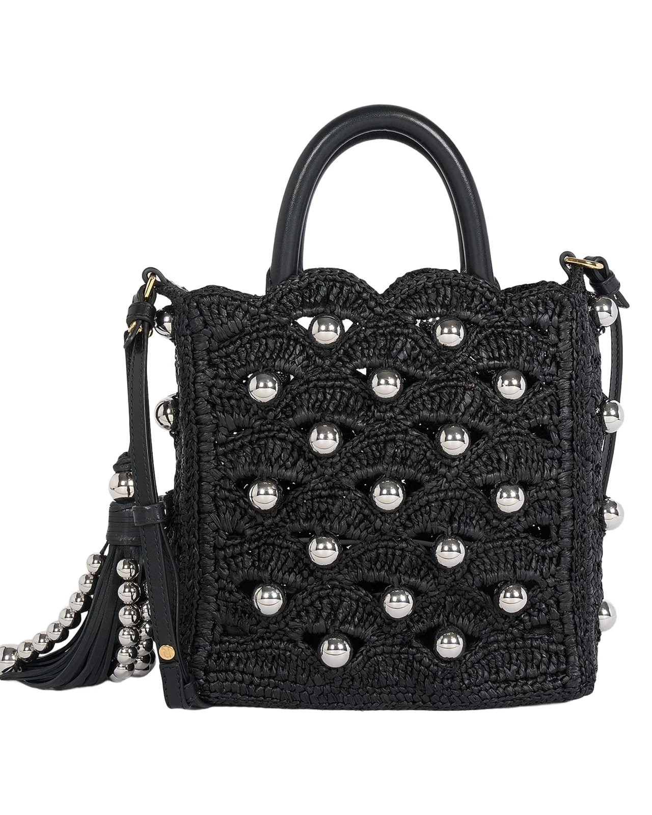 Embellished Raffia Top Handle Bag