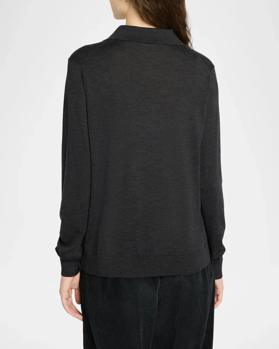 The Row Pauli Wool-Silk Jersey Long-Sleeve Polo Top | Thumbnail 3 The Row Pauli Wool-Silk Jersey Long-Sleeve Polo Top | Thumbnail 3