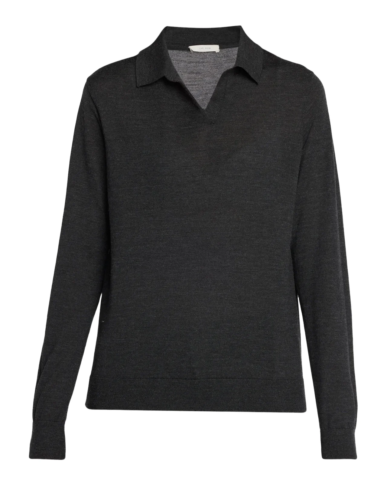 The Row Pauli Wool-Silk Jersey Long-Sleeve Polo Top