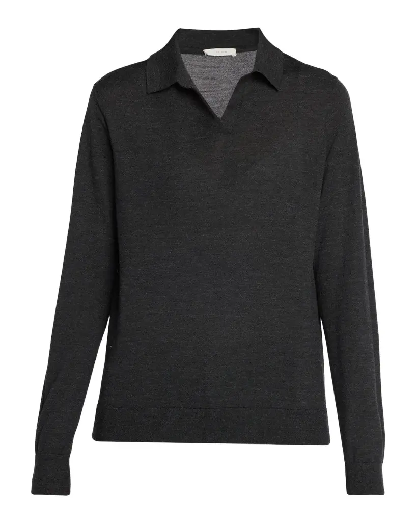 The Row Pauli Wool-Silk Jersey Long-Sleeve Polo Top | Image 1 The Row Pauli Wool-Silk Jersey Long-Sleeve Polo Top | Image 1