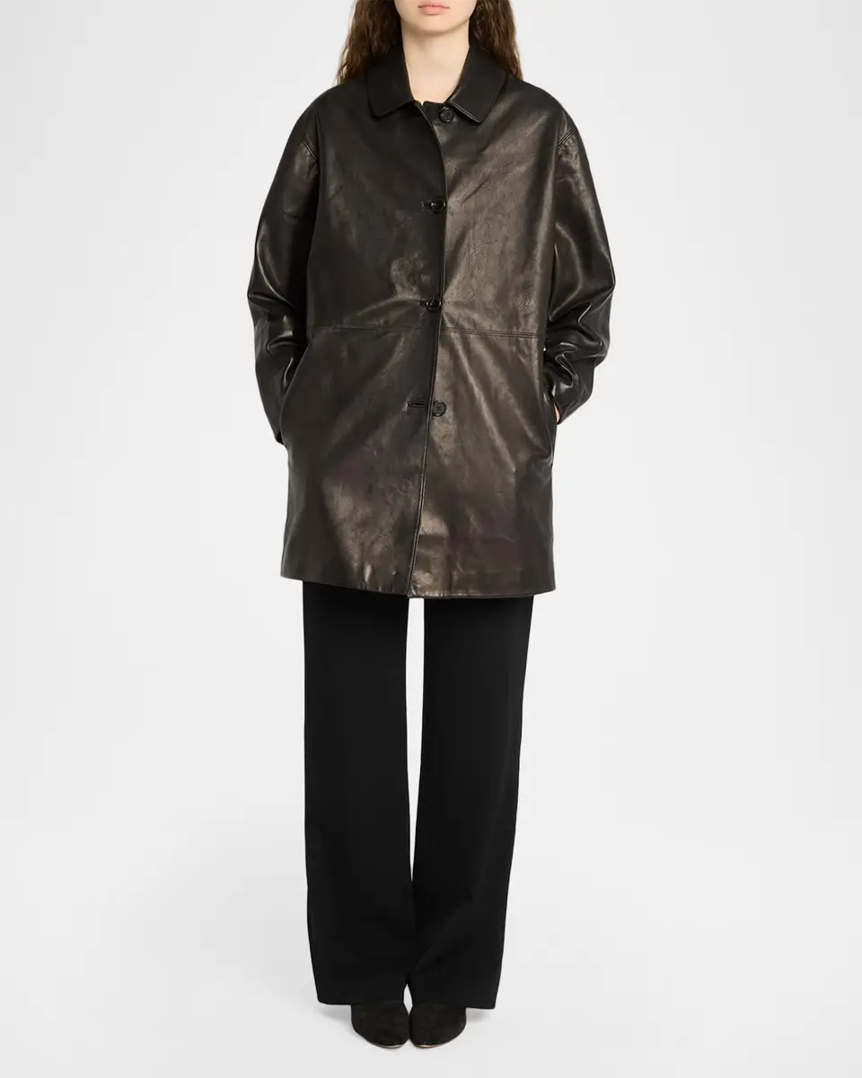 The Row Donata Leather Single-Breasted Coat | Thumbnail 2 The Row Donata Leather Single-Breasted Coat | Thumbnail 2