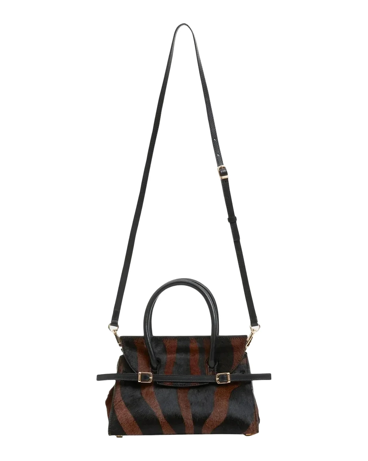 River Small Zebra-Print Calf Hair Top-Handle Bag
