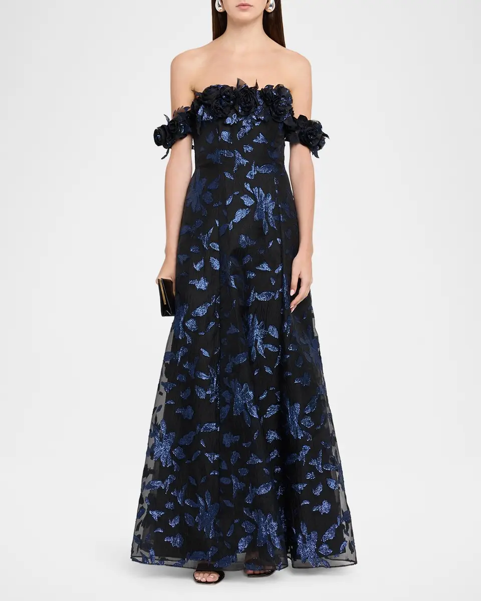 Aidan Mattox Off-Shoulder Metallic Organza Jacquard Gown | Thumbnail 2 Aidan Mattox Off-Shoulder Metallic Organza Jacquard Gown | Thumbnail 2